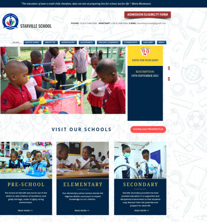 Website Design For StarVille Schools